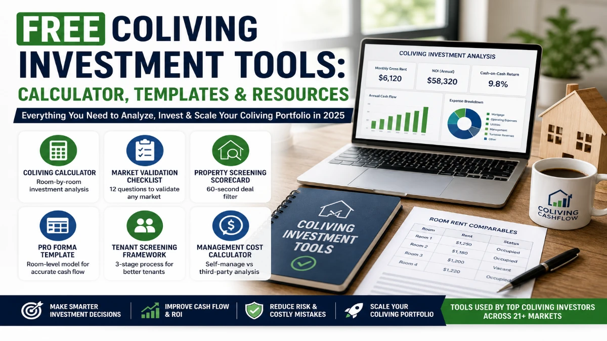 Free coliving investment tools including calculator, templates, and ROI analysis dashboard.